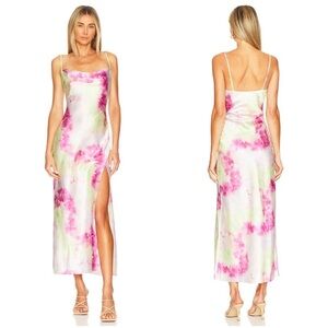 Superdown Krystal Slit Pink and Green Tie-Dye Maxi Dress Size Medium